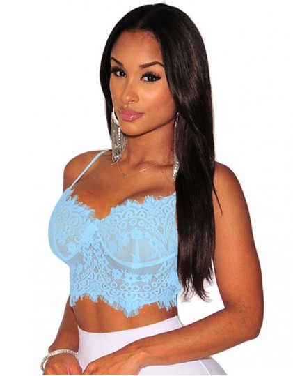 Top Scurt din Dantela Albastra LC25628.4